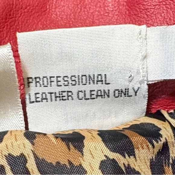 Vintage Women’s Newport News 100% Red Leather Trench Coat /Leopard Lining Sz L - Picture 10 of 11
